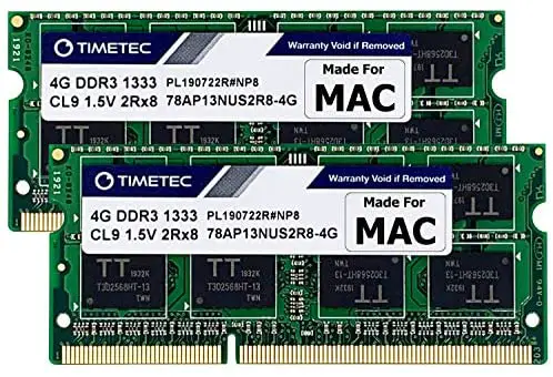 Timetec 8GB KIT(2x4GB) Compatible for Apple DDR3 1333MHz PC3-10600 for Mac Book Pro (Early/Late 2011 13/15/17 inch), iMac (Mid 2010, Mid/Late 2011 21.5/27 inch), Mac Mini(Mid 2011) RAM Upgrade