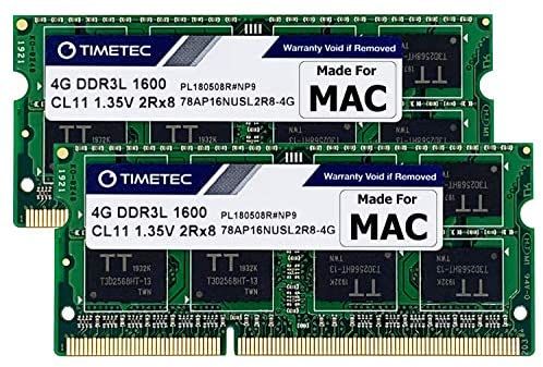 Timetec 8GB KIT(2x4GB) Compatible for Apple DDR3L 1600MHz for Mac Book Pro (Early/Late 2011,Mid 2012), iMac(Mid 2011,Late 2012,Early/Late 2013,Late 2014,Mid 2015), Mac Mini(Mid 2011,Late 2012) MAC RAM