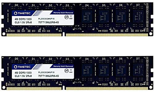 Timetec Hynix IC 8GB Kit (2x4GB) DDR3 1333MHz PC3-10600 Non ECC Unbuffered 1.5V CL9 Dual Rank for Dell Optiplex 780 DT/MT/SFF Memory Ram Upgrade and More (Low Density 8GB Kit (2x4GB))
