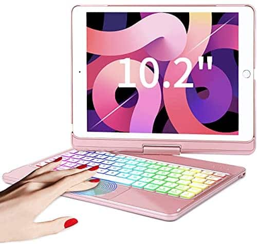 Touchpad Keyboard Case for iPad 8th Gen 2020, 10 Color Backlit-7 Modes-360° Rotatable Slim Protective Cover for iPad 7th Gen 2019, iPad Air 3 2019, iPad Pro 10.5 inch 2017, Rose Gold