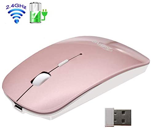 Tsmine 2.4G Wireless Mouse, Rechargeable USB Wireless Mice with Nano Receiver, 5 Buttons,3 Adjustment Levels for MacBook Pro/Air, iMac, Computer, PC, Laptop,Windows/Android Tablet – Rose Gold