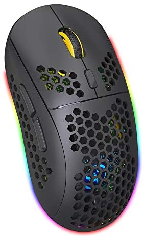 Type C Fast Charging Bluetooth Mouse,Honeycomb Wireless Gaming Mice,Lightweight,3 Modes(BT5.0, BT3.0 and USB 2.4GHz) with 3600 DPI,RGB Rainbow Backlit-Black
