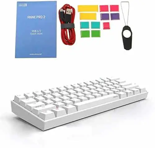 TzBBL Anne Pro 2 Mechanical Gaming Keyboard 60% True RGB Backlit – Wired/Wireless Bluetooth 4.0 PBT Type-c Up to 8 Hours Extended Battery Life, Full Keys Programmable (Cherry MX Blue Switch, White)