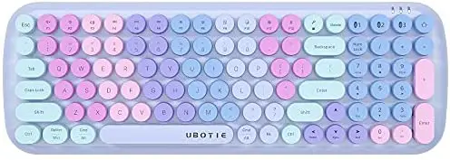 UBOTIE Colorful Bluetooth 100Keys Keyboards, Wireless Compact Rainbow Gradual Colors Retro Typewriter Flexible Keyboard for Tablet, Cellphones, PC (Purple-Colorful)