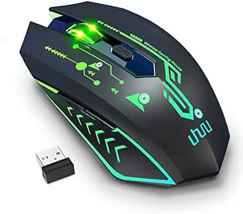 UHURU WM-02Z Wireless Mouse, 2.4G Wireless Rechargeable Mouse with 6 Programmable Buttons, 5 Adjustable Levels DPI Up to 4800DPI, 7 Colorful LED Lights for Notebook, PC, Computer, Mac