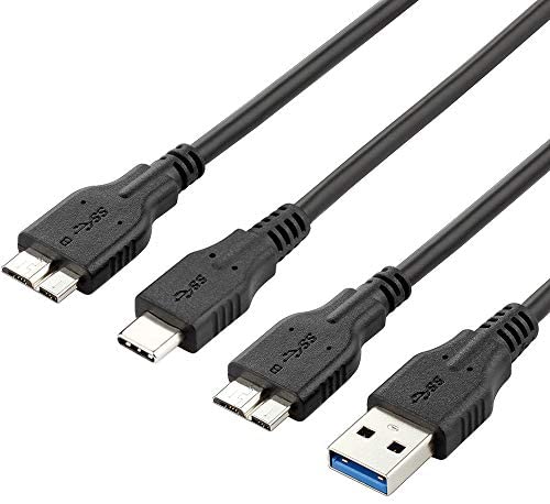 USB 3.0 Micro Cable (2 Pack), 1ft USB 3.0 A to Micro B Cable, 3.3ft USB C to Micro B Cord Compatible with Camera, Seagate External Hard Drive, WD Western Digital My Passport and Elements Hard Drives