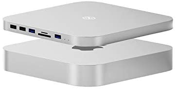 USB-C Hub with Hard Drive Enclosure, Hagibis Type-C Docking Station & Stand for Mac Mini M1 with SATA, USB 3.0, SD/TF Card Reader and USB 2.0 Ports for New MM M1 Laptop (Silver for Mac Mini 2020)
