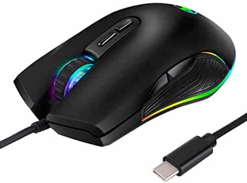 USB C Mouse Ergonomic Type C Wired Mouse RGB Gaming Mouse Optical Mice with 4 Backlight Modes up to 3200 DPI for MacBook Pro, Matebook X, MacBook 12″, Chromebook, HP OMEN, More USB Type C Devices
