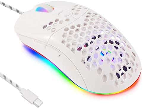 USB C Mouse,Lightweight Gaming Type C Mouse up to 7200 DPI,Honeycomb Wired Mouse for MacBook Pro Chromebook Laptop PC and More USB Type C Devices (White)