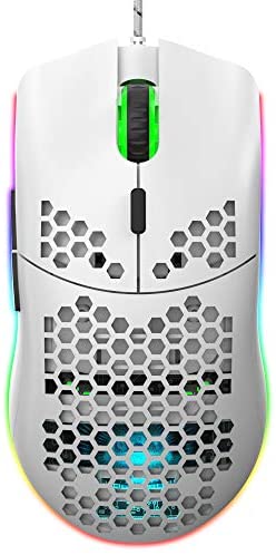 USB Gaming Mouse, Honeycomb Hollow Design Ergonomic Wired Mouse with Backlight, up to 6400 DPI, RGB Gaming Mouse for Mac, Laptop, Computer (White)