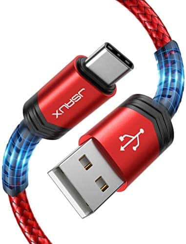 USB Type C Cable 3A Fast Charging [2-Pack 6.6ft], JSAUX USB-A to USB-C Charge Braided Cord Compatible with Samsung Galaxy S10 S9 S8 S20 Plus A51 A11,Note 10 9 8, PS5 Controller, USB C Charger-Red