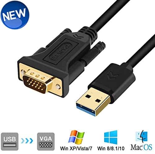 USB to VGA Adapter Cable 5FT Compatible with Mac OS Windows XP/Vista/10/8/7, USB 3.0 to VGA Male 1080P Monitor Display Video Adapter/Converter Cord. (5FT)