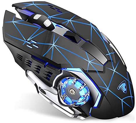 Uciefy T85 Rechargeable Wireless Mouse, 2.4G Ergonomic Silent Gaming Mice Portable Optical with USB Receiver, 3 Adjustable DPI, 6 Buttons LED Lights Compatible with Laptop/PC/Chromebook (Starry Black)