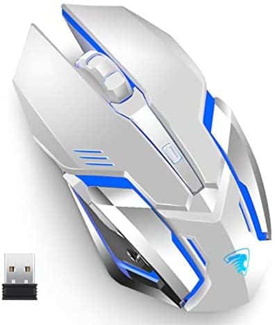 Uciefy X96 Wireless Gaming Mouse, Rechargeable Silent Mouse 4 Breathing Led Light Optical Mice with Nano USB Receiver, 3200 DPI High Precision Laser for Computer/Laptop/Mac/PC (White)