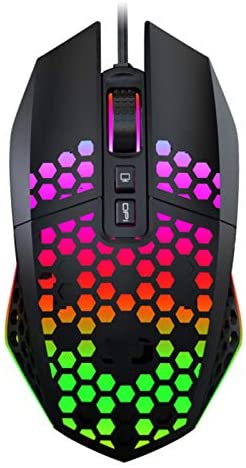 Uiosmuph X801 Wired Gaming Mouse, Honeycomb Lightweight Gaming Mouse with RGB Backlit, 7 Programmable Buttons and One-Click Desktop, 8000 DPI Optical USB Gamer Mouse for Mac, Laptop, Computer – Black