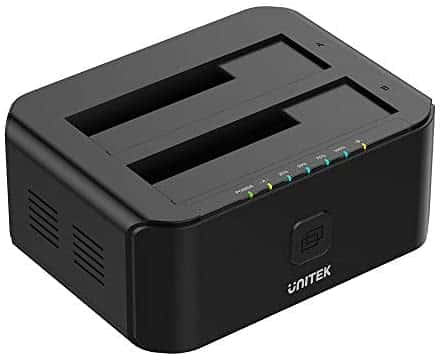 Unitek USB 3.0 to SATA I/II/III Dual Bay External Hard Drive Docking Station for 2.5/3.5-inch HDD SSD, Hard Drive Duplicator/Offline Clone Function, Support UASP & 16TB – Black