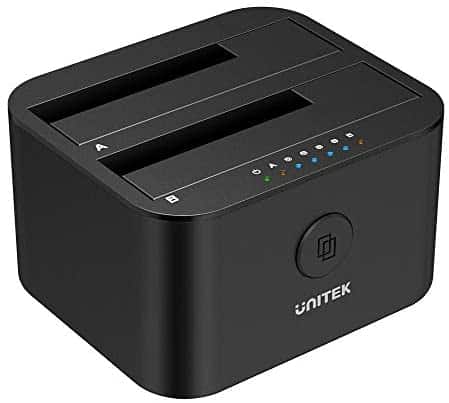 Unitek USB 3.0 to SATA I/II/III Mini Dual Bay External Hard Drive Docking Station for 2.5/3.5-inch HDD SSD, Offline Clone Duplicator Function Support UASP and 16TB with 12V/3A Power Adapter