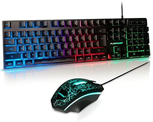 (Upgrade Version) FLAGPOWER LED Backlit Wired Gaming Keyboard and Mouse Combo, Mechanical Feeling Rainbow LED Backlight Keyboard with 3200DPI Adjustable USB Mice for PC/laptop/MAC/win7/win8/win10