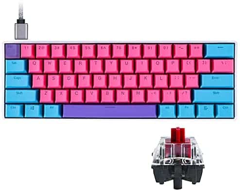 Ussixchare 61 Keys 60% Mechanical Keyboard SK61 GK61 Custom RGB Programmable Gaming Keyboard with Hot Swappable Red Switch for PC Win PS4 Xbox (Gateron Optical Red, Pink)