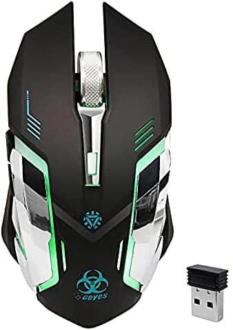 VEGCOO C9s (Updated Version) Wireless Gaming Mouse, Rechargeable Silent Click Mice with Nano Receiver, Changing Breathing Backlit, 3 Adjustable DPI Up to 2400 for Laptop, PC, MacBook (C9s Black)