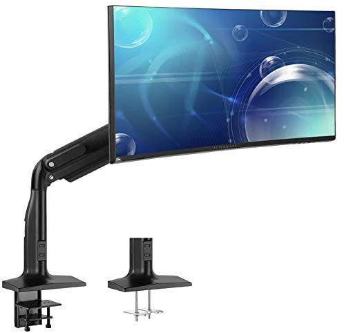 VIVO 17 to 43 inch Aluminum Single Ultrawide Monitor Articulating Pneumatic Arm Mount, Clamp-on Desk Stand, Fits 1 Screen with Max VESA 200×100, Black, STAND-V100H