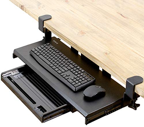 VIVO Large Keyboard Tray Under Desk Pull Out Platform with Pencil Drawer, Extra Sturdy C Clamp Mount, 27 (33 Including Clamps) x 11 inch Slide-Out Tray with Storage Drawer, Black, MOUNT-KB05-4D