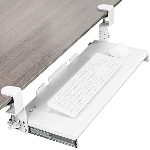 VIVO Large Under Desk Height Adjustable Ergonomic Keyboard Tray, C-clamp Mount System, 27 (33 Including Clamps) x 11 inch Slide-Out Platform Computer Drawer for Typing, Mouse Work, White, MOUNT-KB05HW