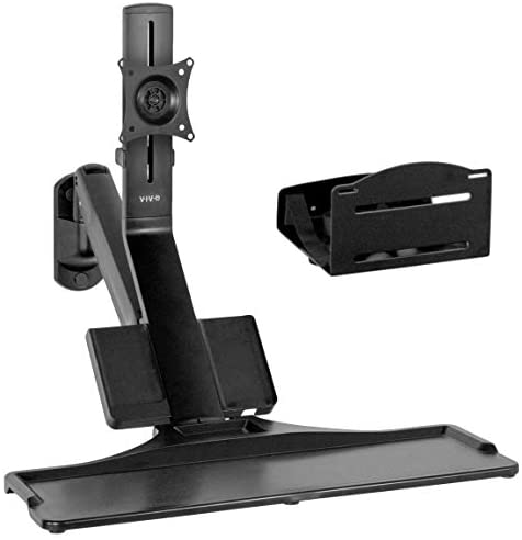 VIVO Premium Black Single Monitor and Keyboard Counterbalance Sit-Stand Wall Mount and CPU Holder, Ergonomic Standing Transition Workstation STAND-SIT1WD
