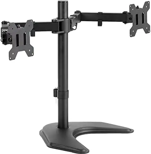 VIVO STAND-V002F Dual LED LCD Monitor Free-Standing Desk Stand for 2 Screens up to 27 Inch Heavy-Duty Fully Adjustable Arms with Max VESA 100x100mm