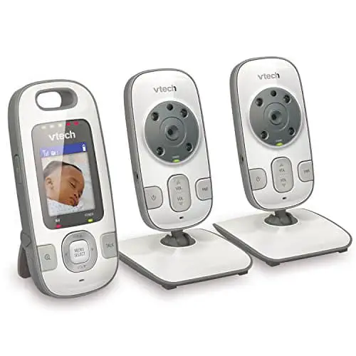 VTech VM312-2 Video Baby Monitor with Patrol-Screen Viewing, Night Vision, Talk-Back Intercom & 1,000 feet of Range with 2 Cameras, White/Grey