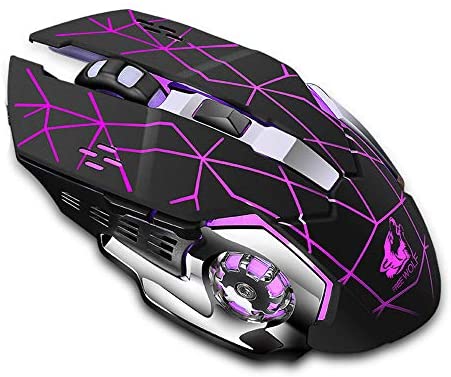 Vacio Wireless Gaming Mouse 7 Color Breathing Light LED Ergonomic Wireless Gaming Mice Sensitive Manipulation Backlit Optical USB Gaming Mouse for Laptop PC Computer Games & Work (Black)