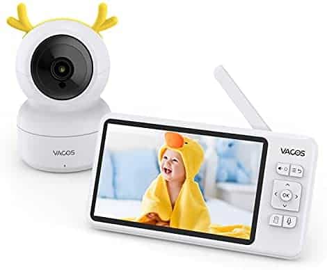 Vacos Baby Monitor with Camera and Audio, 720P 5” Color LCD w/SD Card Slot, Temperature & Motion & Sound Alert, Remote PTZ, Infrared Night Vision, 1,000 ft Range, 2-Way Audio, VOX, Lullabies