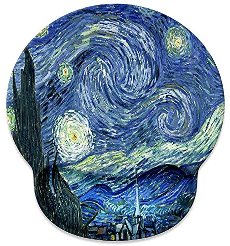 Van Gogh Starry Night Mouse Pad with Wrist Rest Support,Cute Custom Gaming Made Non Slip Rubber Base Mousepad, Ergonomic Mouse Wrist Rest Pad Computer Laptop Mousepad (Van Gogh Starry Night)