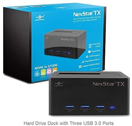 Vantec NexStar TX USB 3.0 Hard Drive Dock with 3-Port Hub for 2.5″/3.5″ SATA 6Gbps SSD/HDD (NST-D328S3H-BK), Black