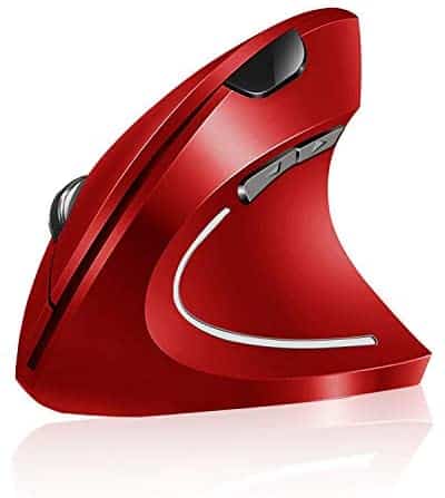 Vassink Ergonomic Rechargeable Wireless Mouse, 2.4Hz Rechargeable Wireless Vertical Optical Mice with USB Receiver, 6 Buttons, 800/1200/1600 DPI RED
