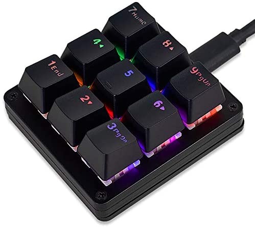Vaydeer One Handed Macro Mechanical Keyboard Personalized & Customizable, RGB LED Backlit Portable Mini One-Handed Mechanical Gaming Keypad with 9 Fully Programmable Keys & Adjustable(Backlight Color)