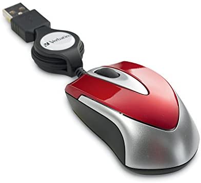 Verbatim USB Corded Mini Travel Optical Wired Mouse for Mac and PC – Metro Seroes Red