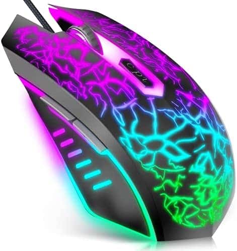 VersionTECH. Wired Gaming Mouse, Ergonomic USB Optical Mouse Mice with Chroma RGB Backlit, 1200 to 3600 DPI for Laptop PC Computer Games & Work –Black