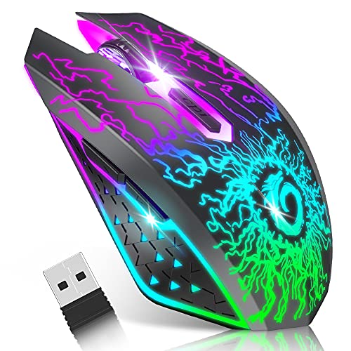 VersionTECH. Wireless Gaming Mouse, Rechargeable Computer Mouse Mice with Colorful LED Lights, Silent Click, 2.4G USB Nano Receiver, 3 Level DPI for PC Gamer Laptop Desktop Chromebook Mac -Black