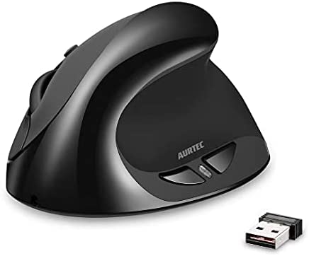 Vertical Mouse, AURTEC Rechargeable 2.4G Wireless Ergonomic Mice with USB Receiver, 6 Buttons and 3 Adjustable DPI 800/1200/1600, Black