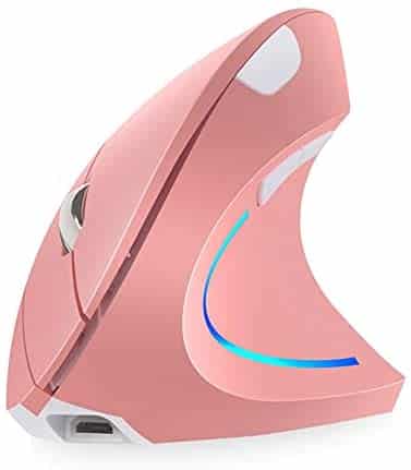 Vertical Mouse, Right Handed 2.4GHz Wireless Ergonomic Rechargeable Vertical Mouse with 4 Adjustable DPI 800/1200/1600/2400, 6 Buttons,Compatible with PC, Desktop,Mac (Pink)