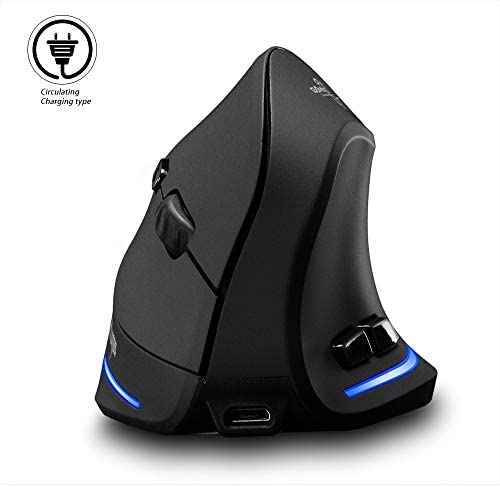 Vertical Mouse Wireless, Attoe Right Handed 2.4GHz Wireless Ergonomic Rechargeable Vertical Mouse with 3 Adjustable DPI 1000/1600/2400, 6 Buttons,Compatible with PC, Desktop,Mac (Black)