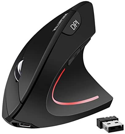 Vertical Mouse Wireless Ergonomic Mouse Rechargeable 2.4G Optical Vertical USB Mouse with Adjustable 1000/1200/1600 DPI, 6 Buttons Reduces Hand/Wrist Pain for Laptop Computer – Black