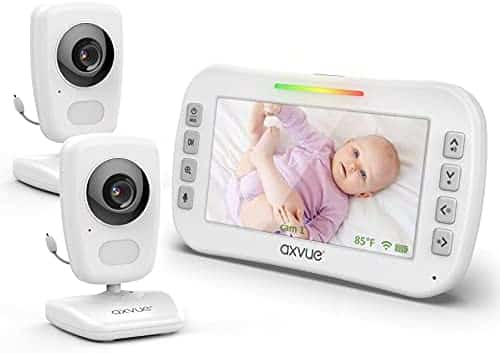 Video Baby Monitor 5″ High Resolution Screen, 2 HR Cam, Extra Long Range, Secure Wireless Technology, Built-in Auto Night Vision, Temperature Alert