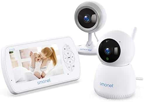 Video Baby Monitor with Camera and Audio,SMONET Baby Monitor with 2 Cameras 1080P Full HD 4.3″ Screen Remote PTZ Pan Tilt Two-Way Talk Night Vision Crying Temperature Detection Feed Alarm
