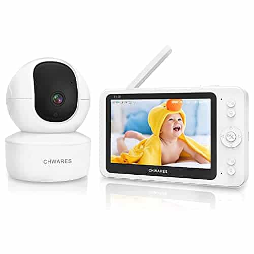 Video Baby Monitor with Remote Pan-Tilt-Zoom Camera and Audio, 1080P HD 5″ Large Screen, Infrared Night Vision, 2-Way Talk, Playback, Room Temperature, Lullabies, 980ft Range, Ideal for New Moms