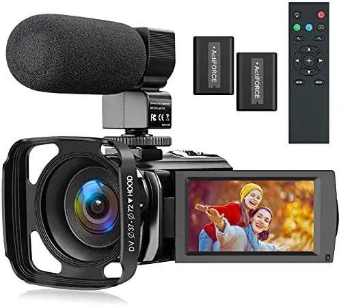 Video Camera Camcorder Full HD 1080P Vlogging Camera for YouTube 30FPS 24 MP 3.0 Inch IPS Screen 16X Digital Zoom Remote Control Digital Camera Recorder with Microphone, Lens Hood, Two Batteries