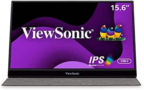 ViewSonic 15.6 Inch 1080p Portable Monitor with 2 Way Powered 60W USB C, IPS, Eye Care, Dual Speakers, Frameless Design, Built in Stand with Cover (VG1655)