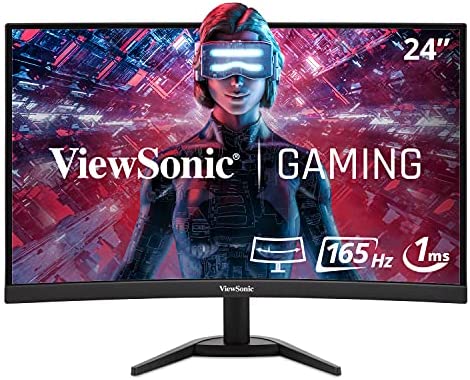 ViewSonic VX2468-PC-MHD 24 Inch Full HD 1080p 165Hz 1ms Curved Gaming Monitor with AMD FreeSync Premium Eye Care Frameless HDMI and Display Port