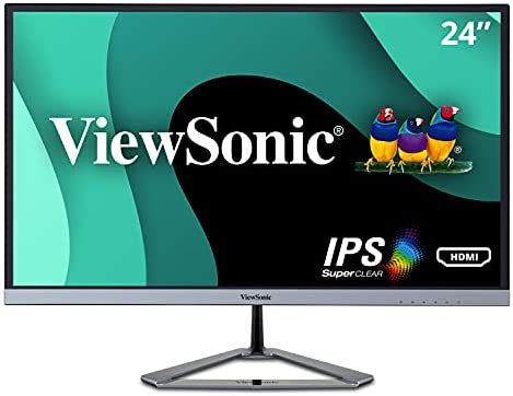 ViewSonic VX2476-SMHD 24 Inch 1080p Frameless Widescreen IPS Monitor with HDMI and DisplayPort, Black/Silver